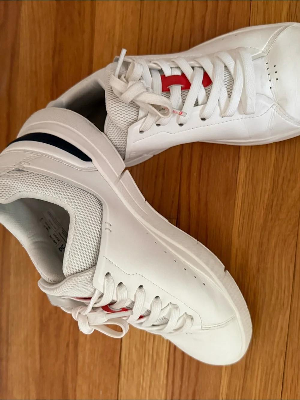 White Low-Top Sneakers with Red Tongue Accent - Picture 2 of 6